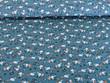 Preview: Baumwolljersey Sweet Hase mit Igel auf Dusty Blue